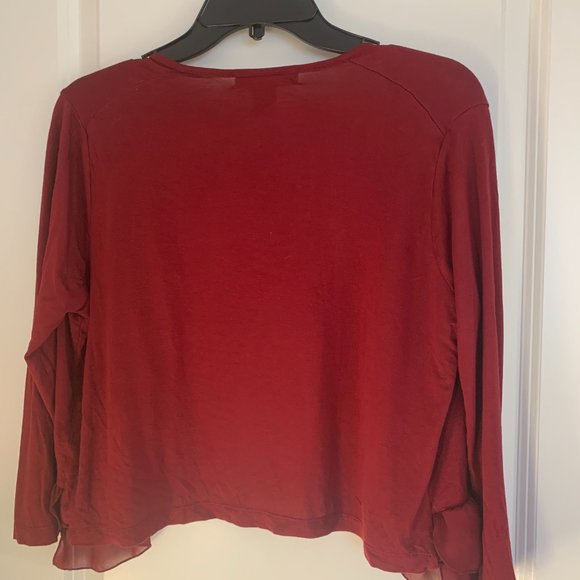 August Silk Cardigan, Red, Ruffled, Size M - Picture 5 of 5